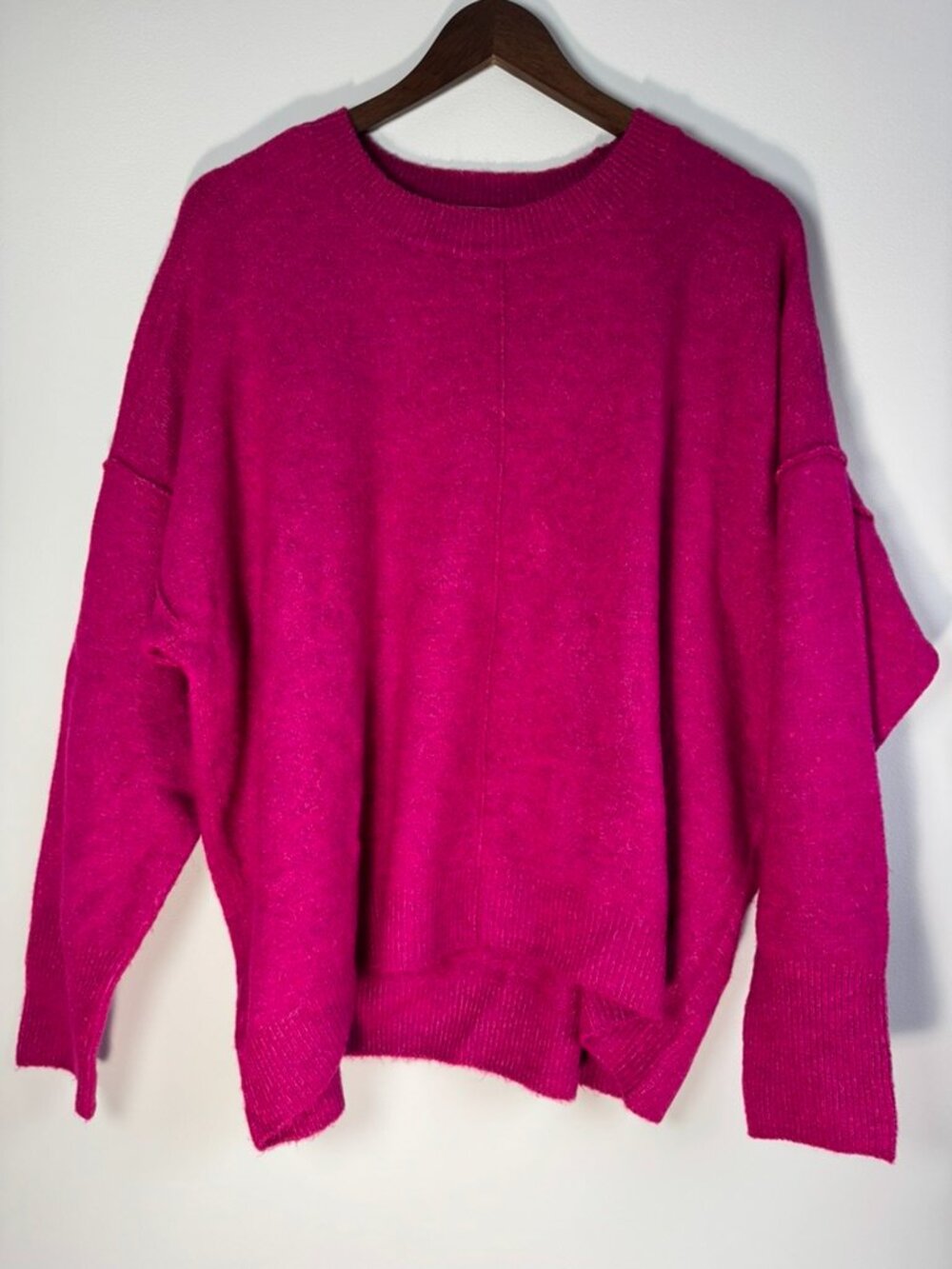 Vince Camuto Womens Oversized Crewneck Hot Pink Sweater High Low Hem - XL